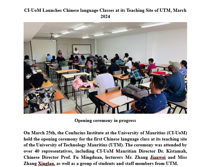 CI-UoM Launches Chinese language Classes at its Teaching Site of UTM