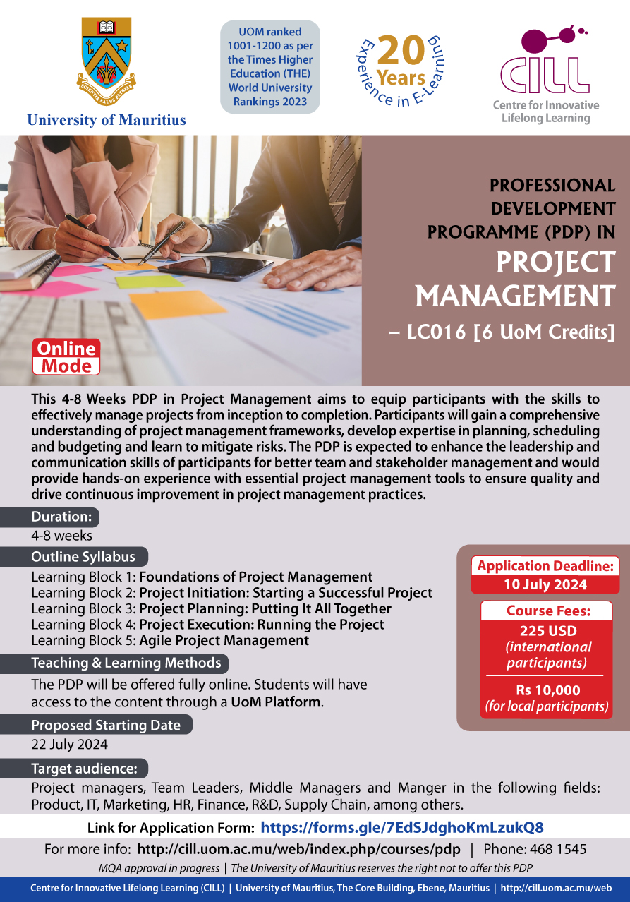   Professional Development programme  in Project Management - LC016