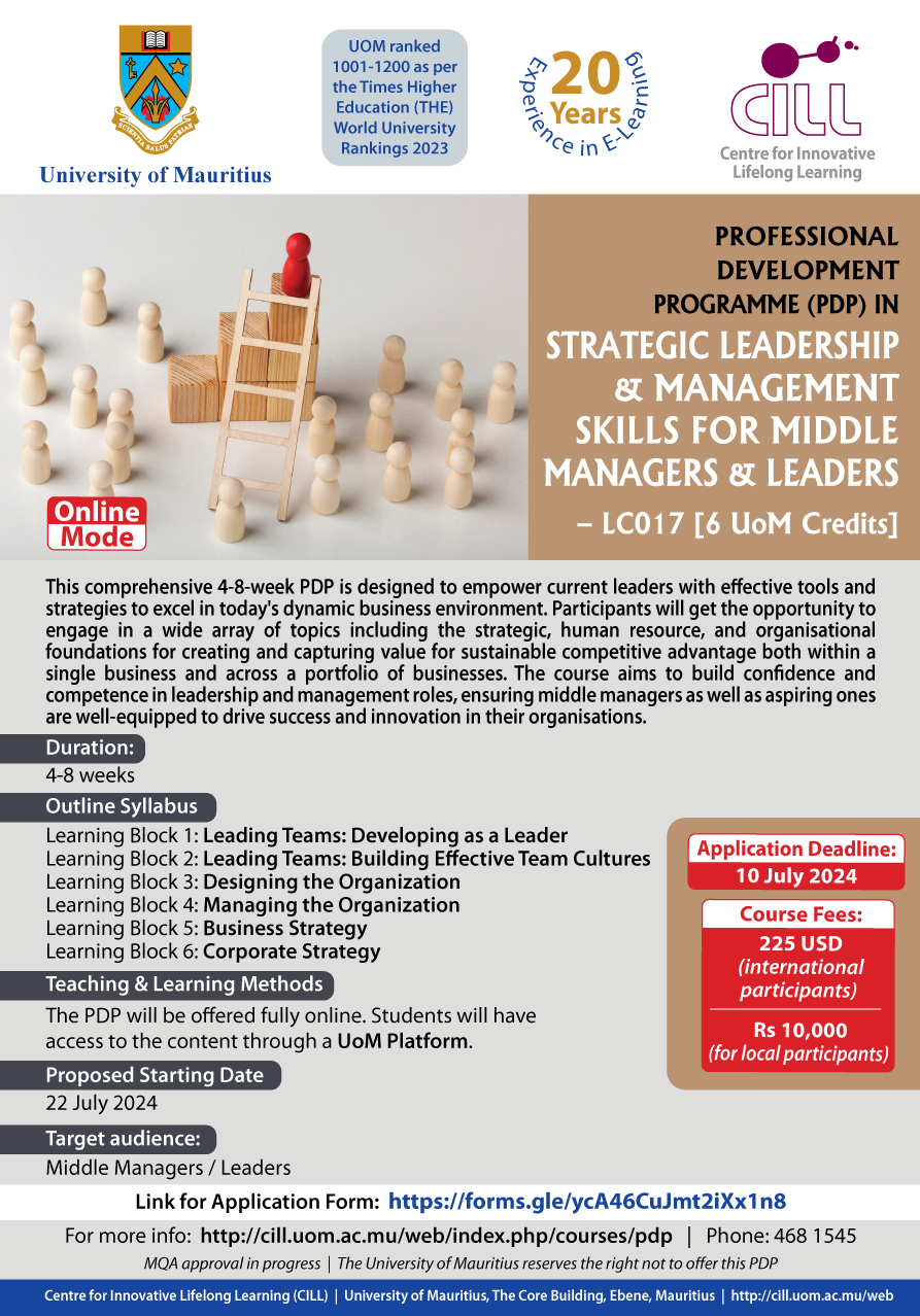   Professional Development programme in Strategic Leadership & Management Skills for Middle Managers & Leaders - LC017