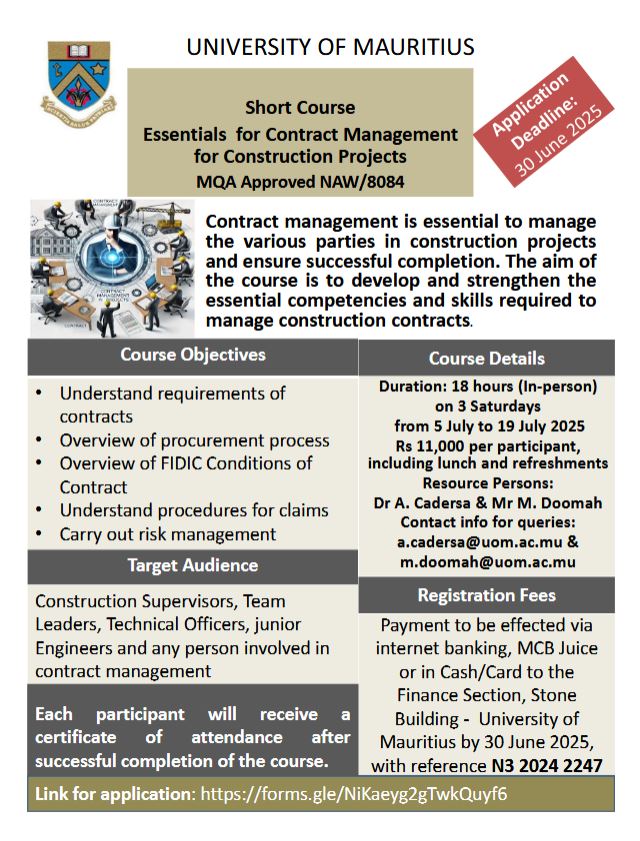   Short Course: Essentials for Contract Management on Construction Projects