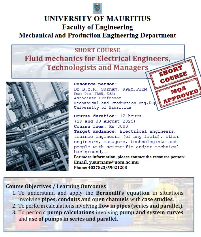 Short Course: Fluid mechanics for Electrical Engineers, Technologist and Managers