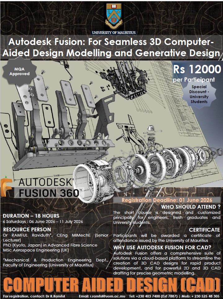 Short Course: Autodesk Fusion - For Seamless 3D Computer-Aided Design Modelling and Generative Design