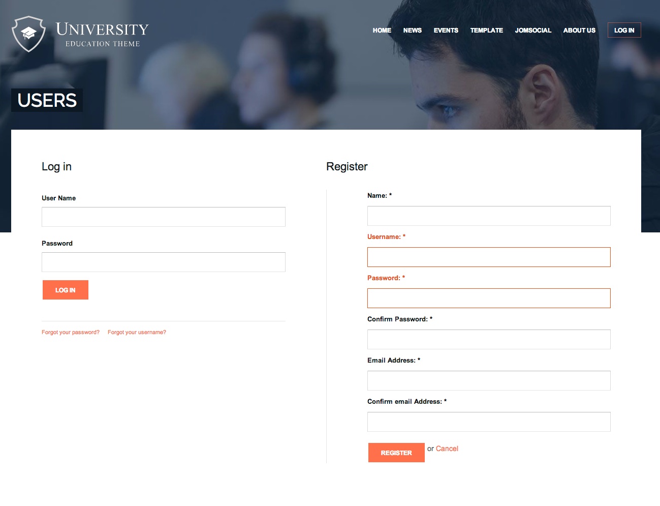 Login or register page